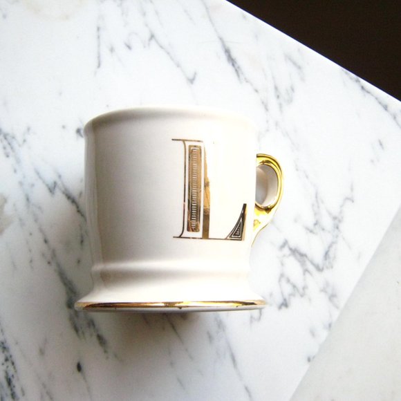 Anthropologie Gold Metallic Trim Coffee Mug -Letter L - Picture 3 of 5